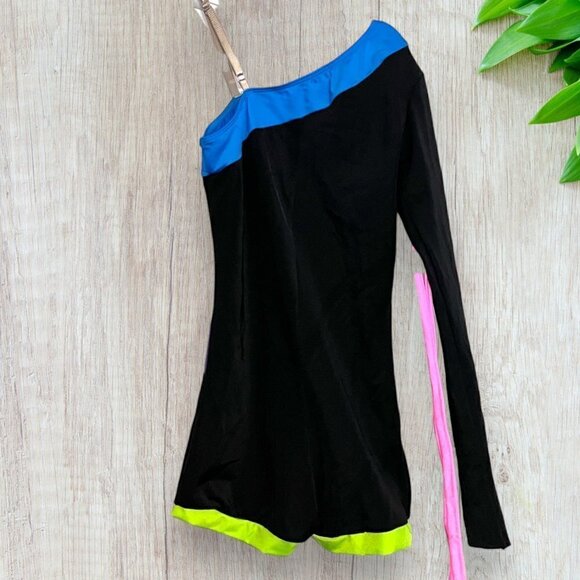 DANSCO 80's Neon Pink Green Mesh Black Straps Lyrical Dance Jazz Acro Costume - Picture 4 of 4